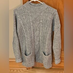 Abercrombie & Fitch Women's Gray Pullover Cable Knit Sweater Small Mock Neck
